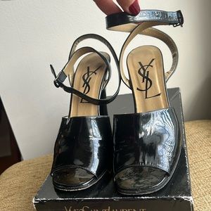 Yves Saint Laurent  Black Patent Leather Sandal